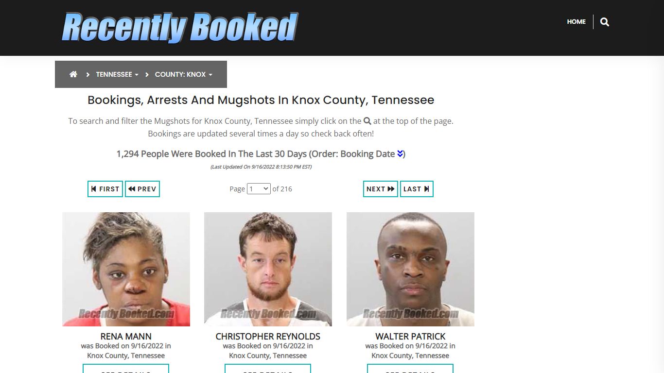 Recent bookings, Arrests, Mugshots in Knox County, Tennessee